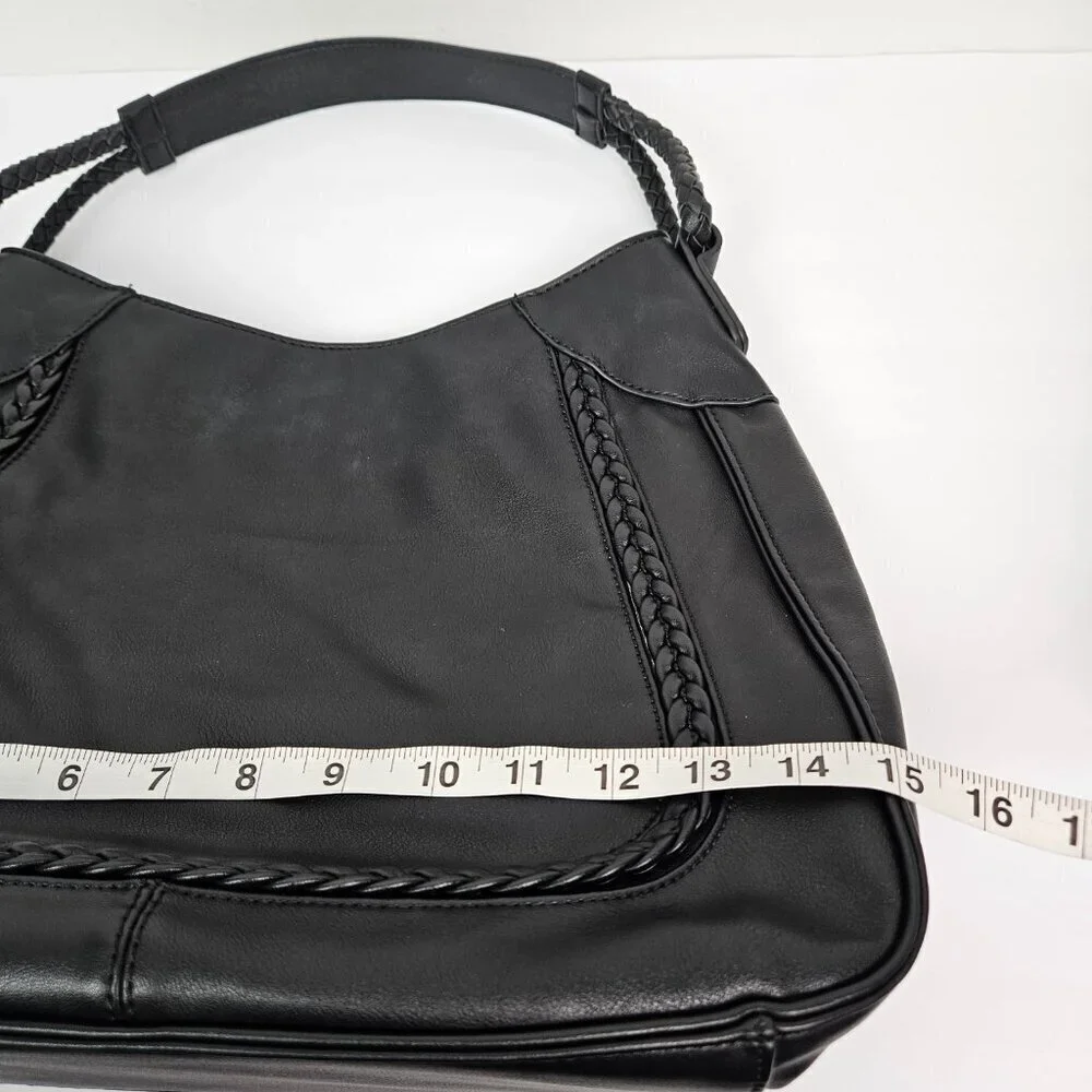 Sole/Society Large Black Faux Leather Braided Detail Hobo Shoulder Bag